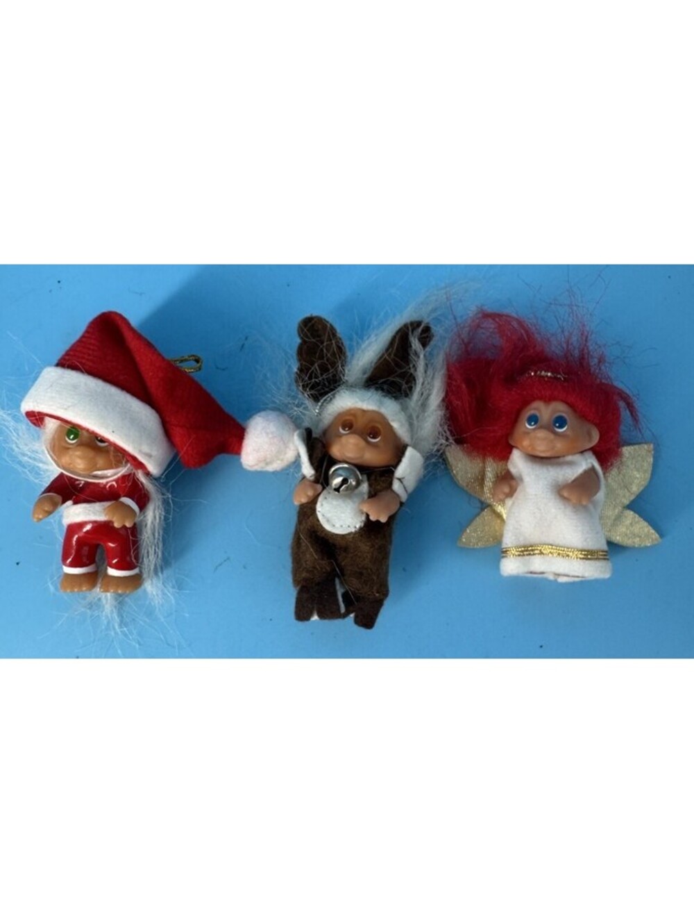 Vintage DAM Mini Troll Dolls Lot 3 Christmas Santa Reindeer Angel Ornaments